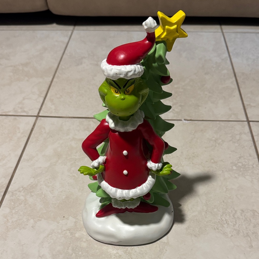 Festive Grinch Figurine with Christmas Tree